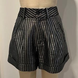 The Kooples Black and Silver Striped High Waist Shorts